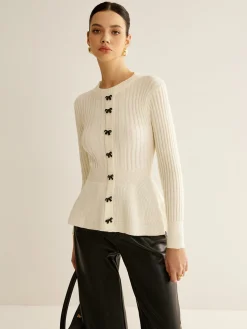 Bow Decor Ruffle Knit Top
