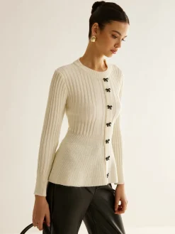 Bow Decor Ruffle Knit Top