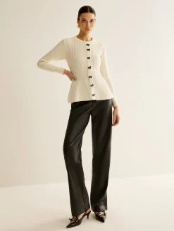 Bow Decor Ruffle Knit Top