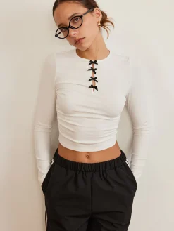 Bow Detail Plain T-Shirt