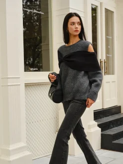 Bow Front Cutout Shift Sweater