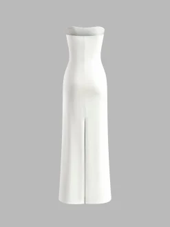 Bow Front Strapless Split Long Dress