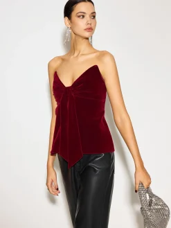 Bow Front Velvet Zipper Tube Top