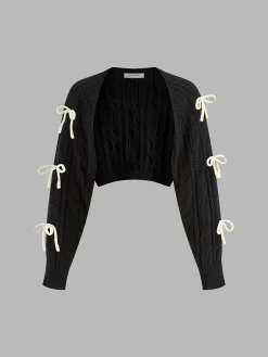 Bow Knotted Cable Knit Cardigan