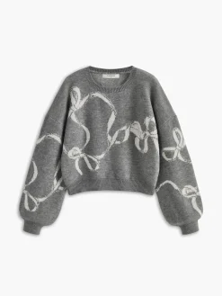 Bow Printed Loose Pullover Sweater