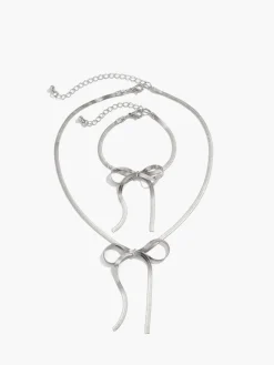 Bow Tassel Necklace Bracelet Set