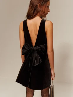 Bow-Decor Backless Velvet Tank Dress