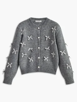Bow-Decor Button Stretch Cardigan