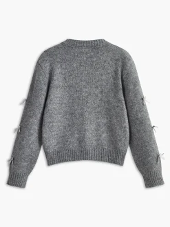 Bow-Decor Button Stretch Cardigan