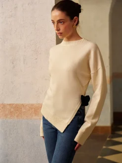 Bow-Decor High Stretch Slit Sweater