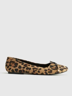 Bow-Decor Leopard Printed Ballet Flats