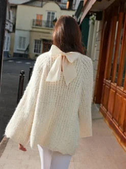 Bow-Decor Purl Shift Sweater