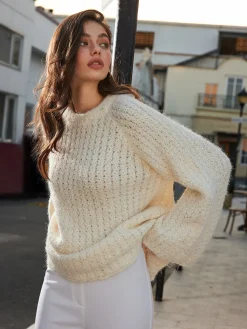 Bow-Decor Purl Shift Sweater