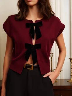 Bow-Decor Split Sweater Vest