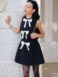 Bow-Decor Zipper Tank Dress