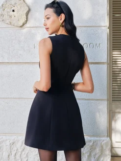 Bow-Decor Zipper Tank Dress