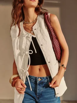 Bow-Decor Zipper Vest