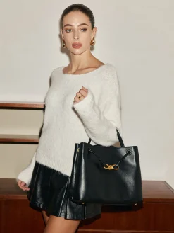 Bow-Detail Compartment Handbag