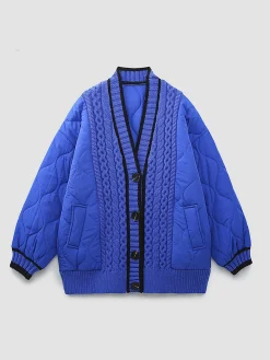 Braided Quilted Winter Cardigan Coat