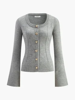 Breasted Bell Sleeve Slim Cardigan
