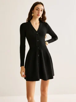 Breasted Flowy Sweater Short Dress