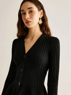 Breasted Flowy Sweater Short Dress