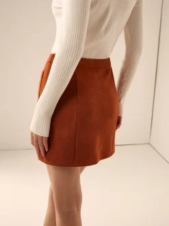 Breasted Pockets Faux Leather Skirt
