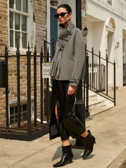 Breasted Wool Coat With Button Tassel Scarf