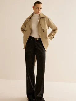 Buckle Design Lapel Belted Trench Coat