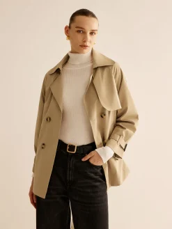 Buckle Design Lapel Belted Trench Coat