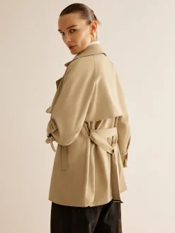 Buckle Design Lapel Belted Trench Coat
