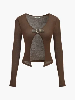 Buckle Design Split Thin Blouse