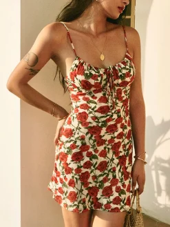 Bulgaria Roses Floral Backless Mini Dress