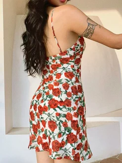Bulgaria Roses Floral Backless Mini Dress