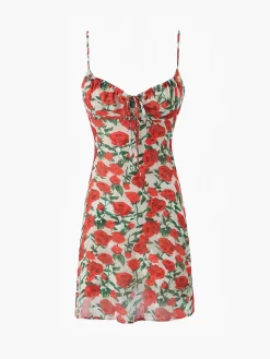 Bulgaria Roses Floral Backless Mini Dress