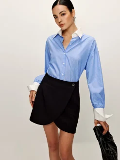 Button Criss Cross Mini Skirt