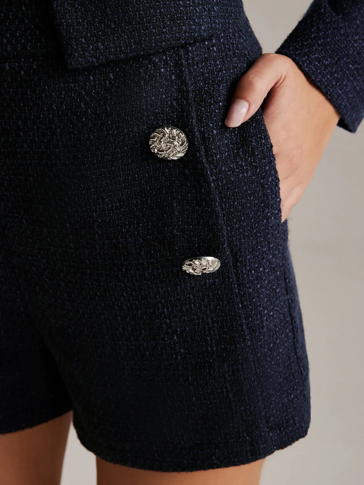 Button Decor Tweed Shorts