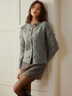Button Down Bow-Decor Cardigan