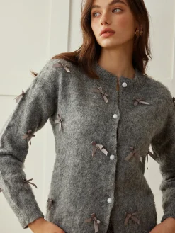 Button Down Bow-Decor Cardigan