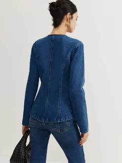 Button Down Denim Slim Blouse