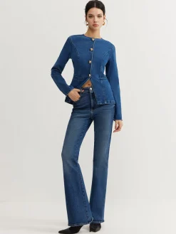 Button Down Denim Slim Blouse