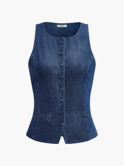 Button Down Denim Tank Top