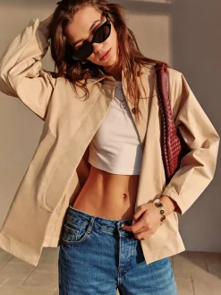 Button Down Lapel Trench Coat