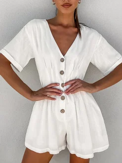 Button Down Linen Cotton Jumpsuit