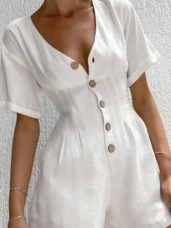 Button Down Linen Cotton Jumpsuit