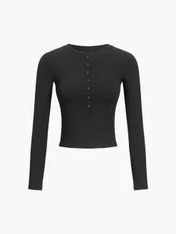 Button Down Long Sleeve Crop Shirt