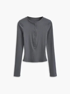 Button Down Long Sleeve Crop Shirt
