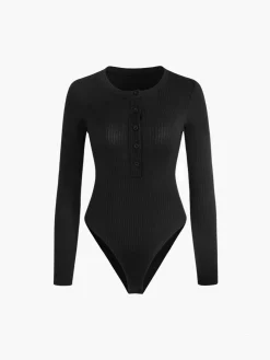 Button Down Rib Long Sleeve Bodysuit