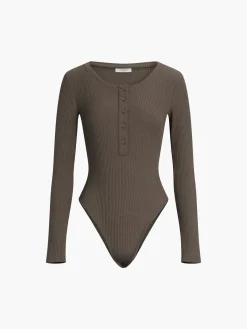 Button Down Rib Long Sleeve Bodysuit