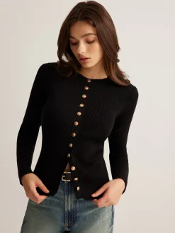 Button Down Skinny Knit Top